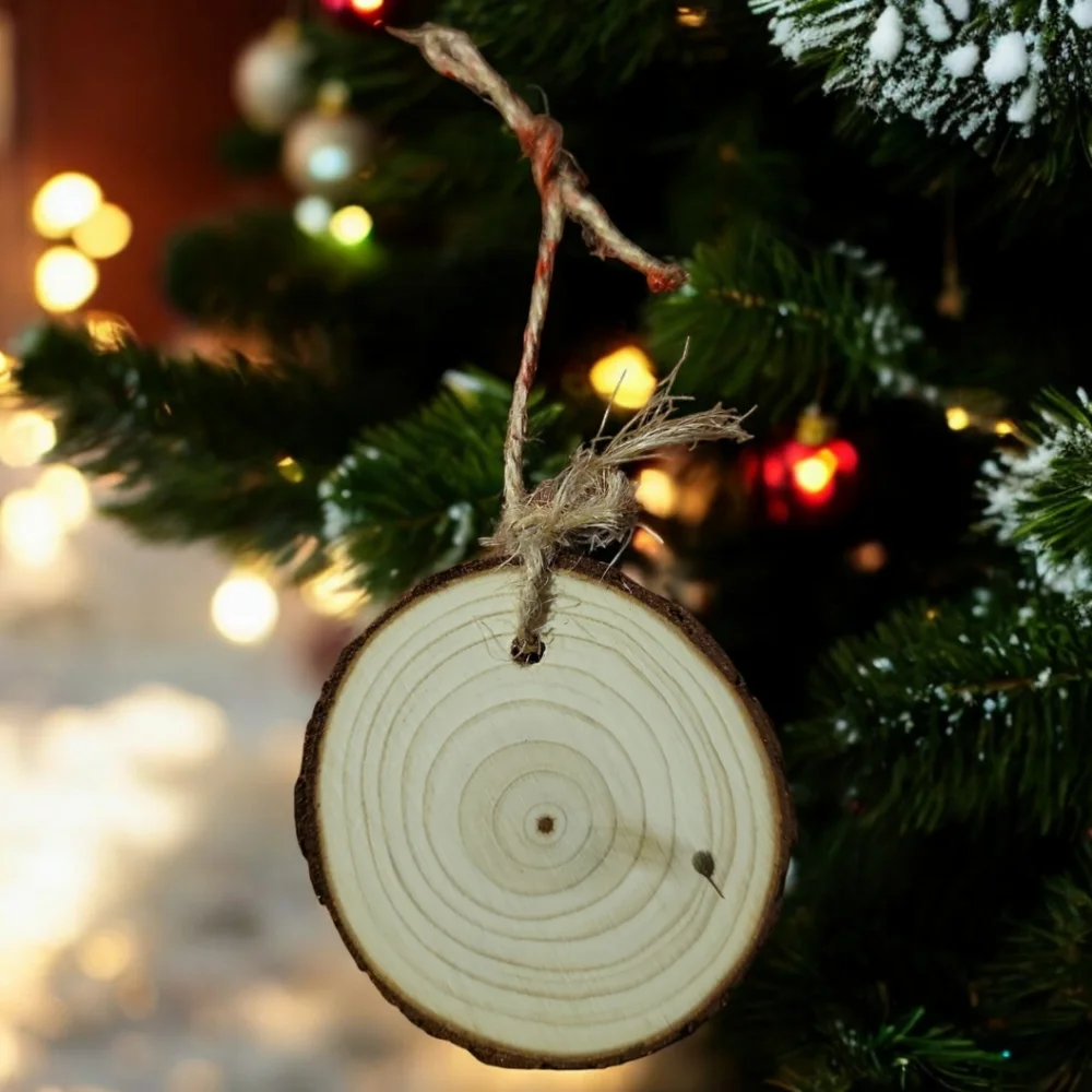 Anna's Creations Hand Crafted Painted Round Wood  Hanging Ornament Winter Holly